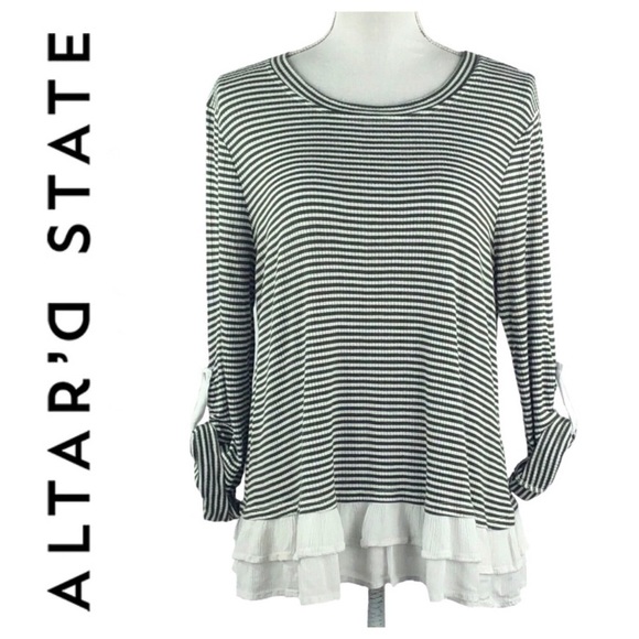 Altar'd State Tops - Altar’d State Olive & White ruffle willow top